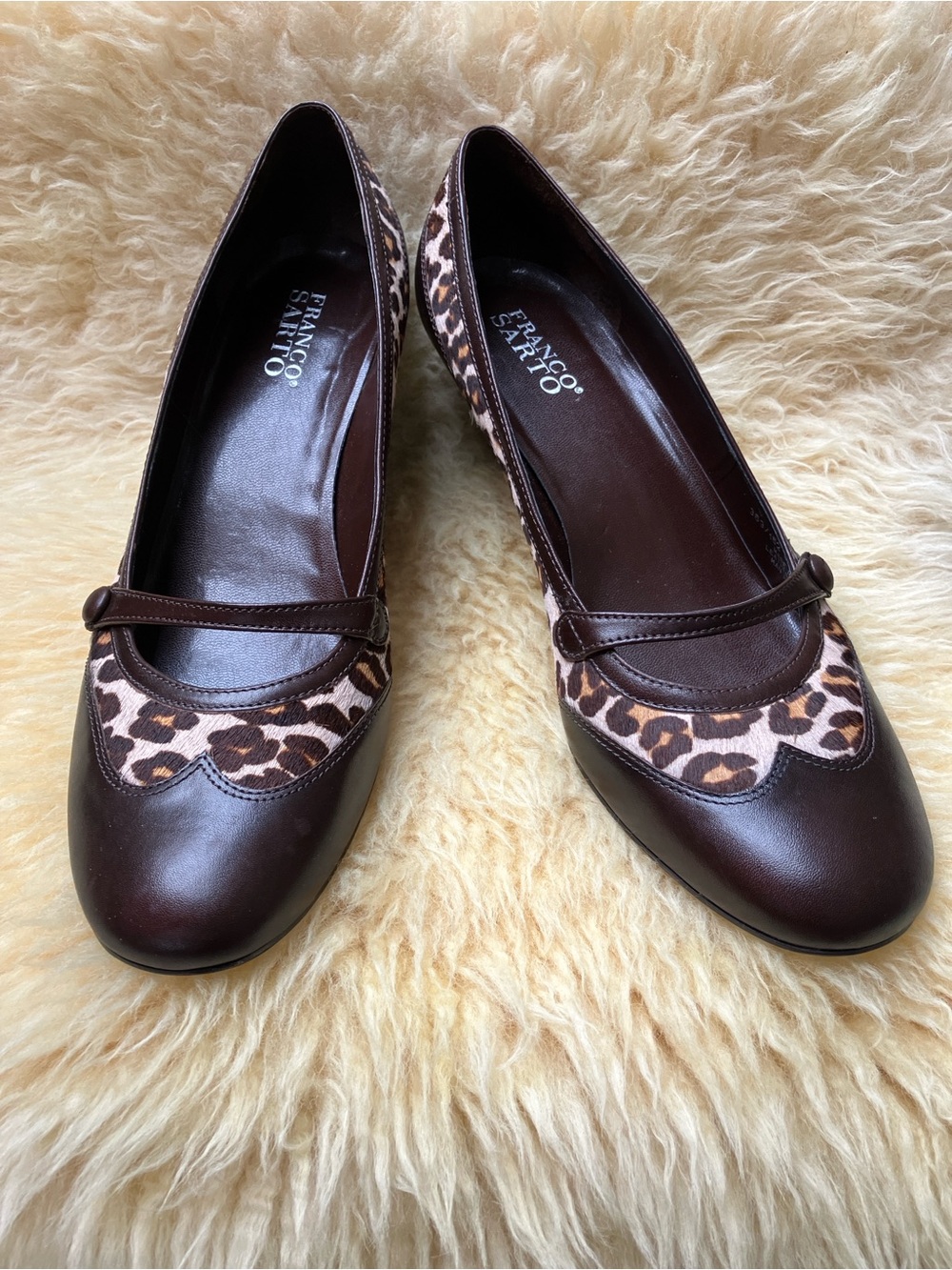 Franko Sarto Women’s Leopard-Print Mary Jane Kitten Heels Size 10